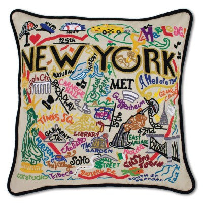 Hand-Embroidered NYC Pillow